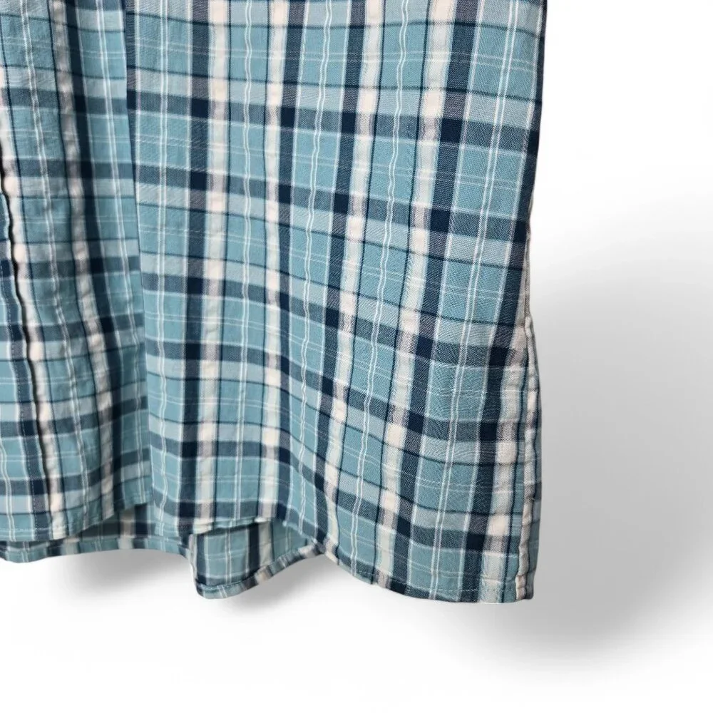 L.L.‎ Bean Aqua Blue Seersucker Shirt Men's Button Up Slightly Fitted Summer L